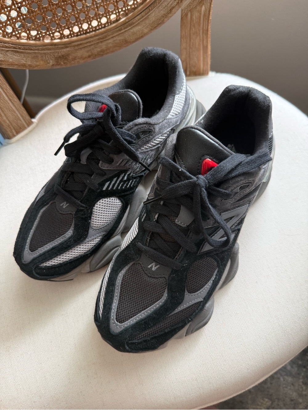 New Balance Black and Gray Mesh Suede Athletic Sneakers - Picture 2 of 7